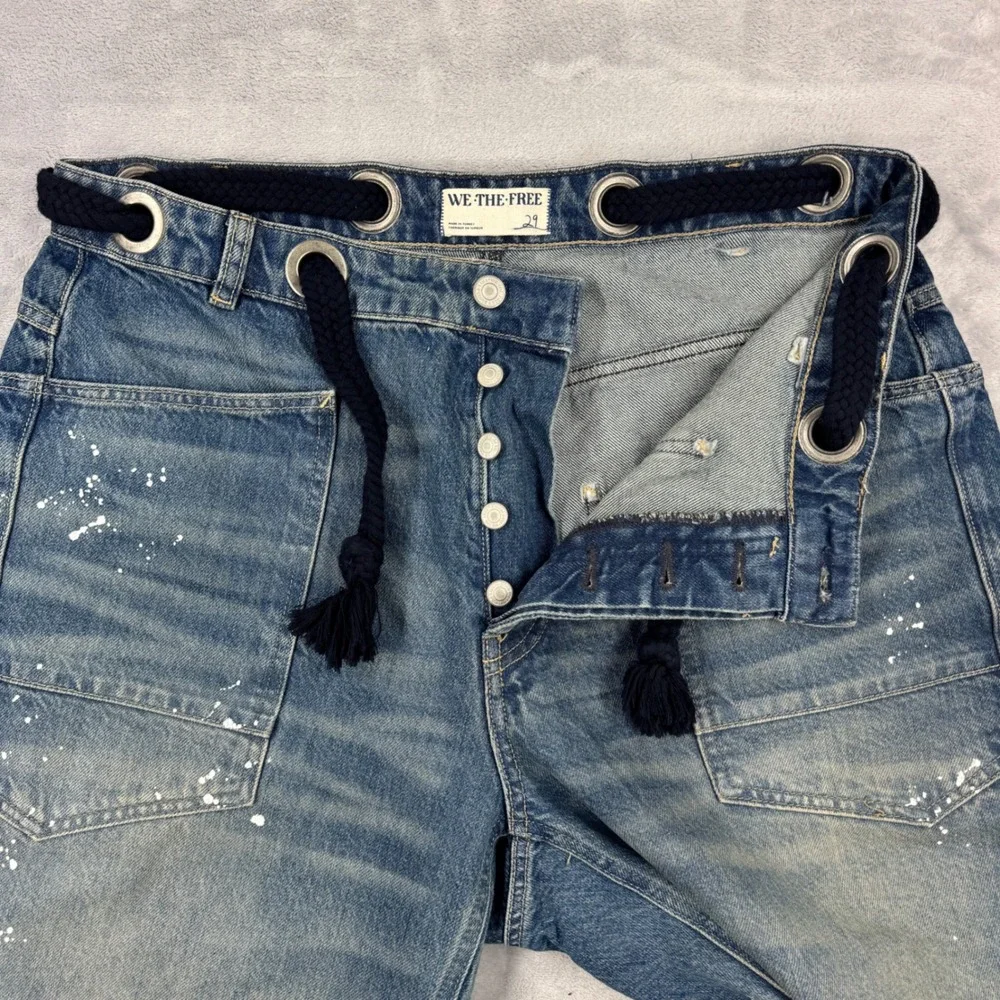 FREE PEOPLE We The Free  Moxie Barrel Jeans Womens 29 Wide Leg Paint Splatter